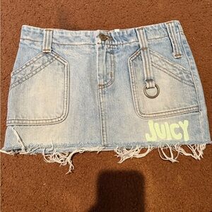 Juicy Couture Light Blue Frayed Denim Mini Skirt